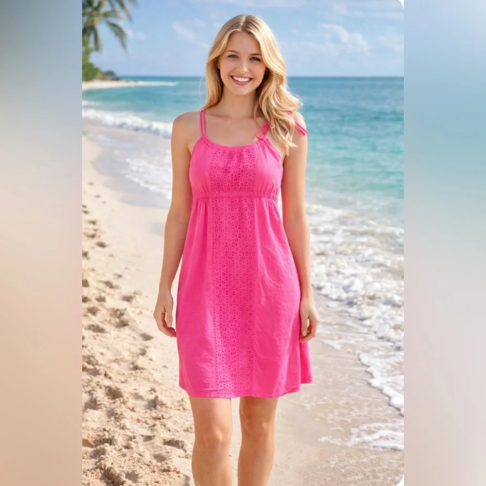 J Crew pink cotton eyelet summer mini dress